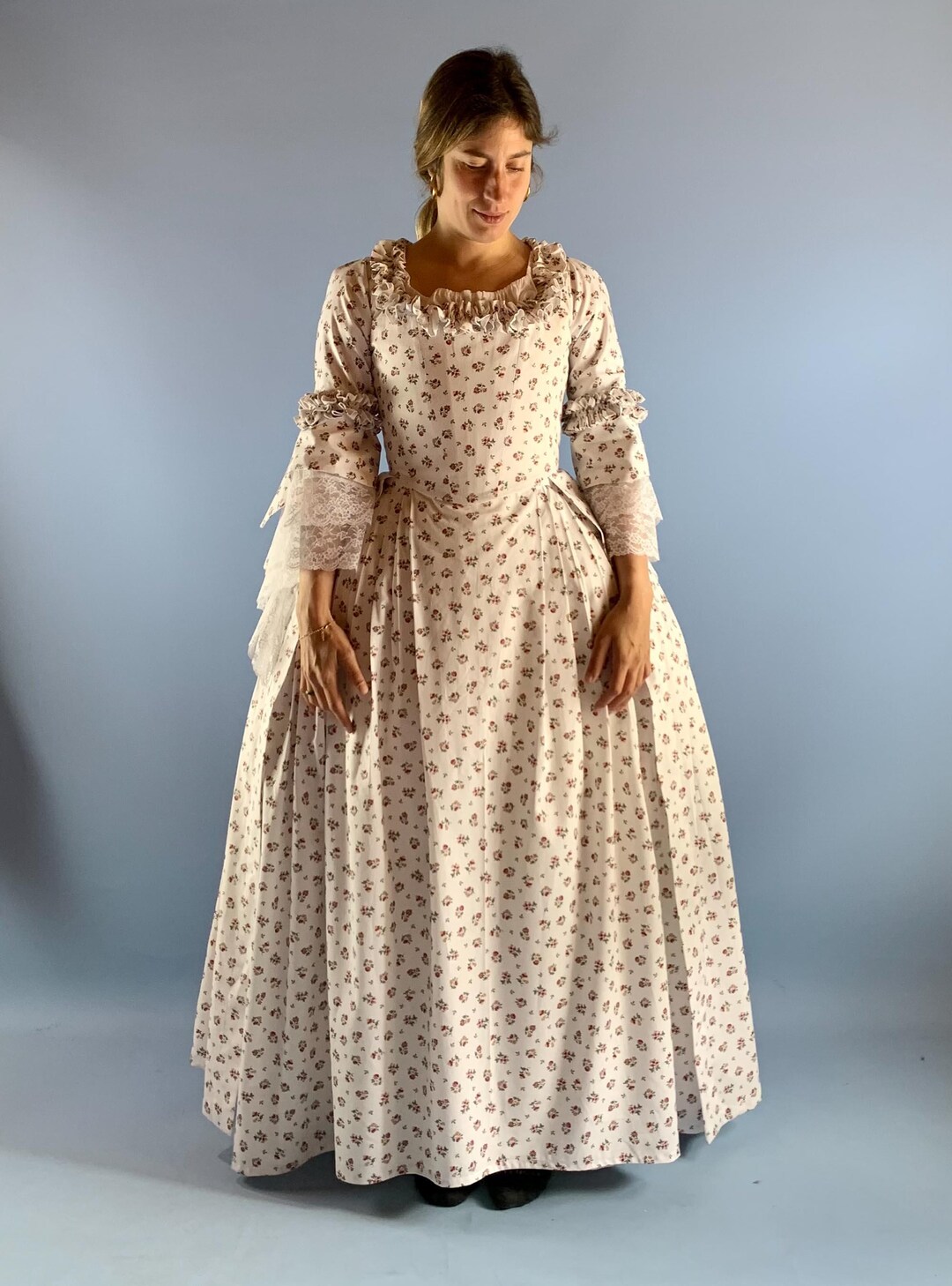 TOP SELLER *** 18th Century Dress, Floral Cotton Open Dress With Lace ...