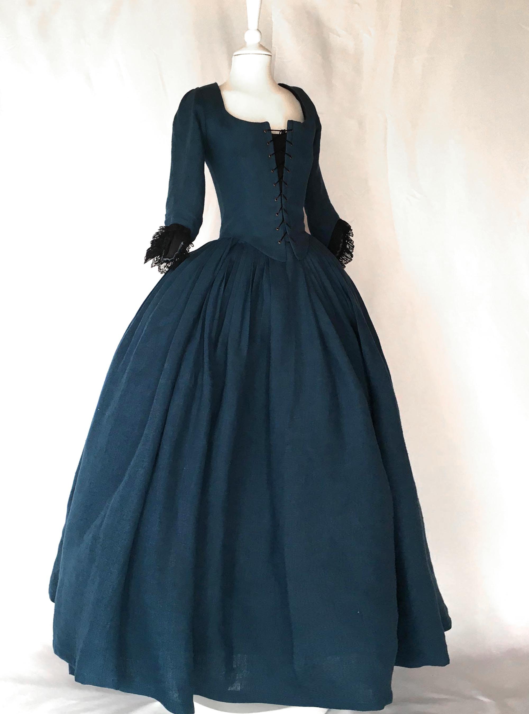 18th-century Dress Corset Linen Dress in Ocean Blue Linen | Etsy Australia