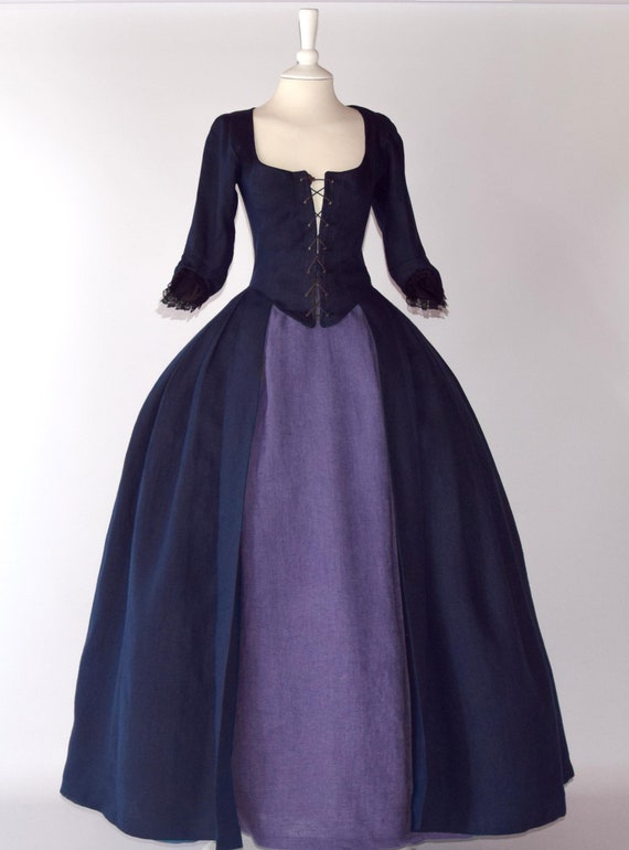 18th Century Dress in Night Blue & Plum Purple Linen - Etsy