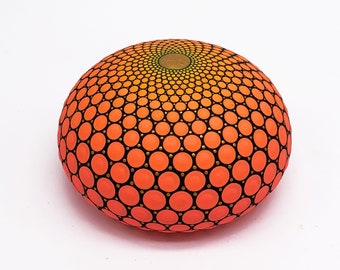 Hand Painted Mandala Stone – Pointillism Dot Art, Bohemian Decor