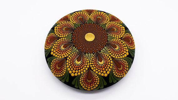 Sunflower Mandala Rocks Stones Dot Painting Art Free Shipping - Hand Painted Rock - Paperweight  -  Mandala stone - Chrtismas Gift