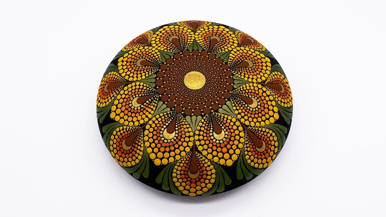 Sunflower Mandala Rocks Stones Dot Painting Art Free Shipping image 1