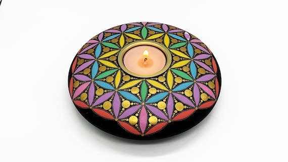 XL "Flower of Life" Mandala Tealight Candle Holder | Christmas Gift | Hand Painted  | Tea Light CandleHolder Meditation Candle Free Shipping