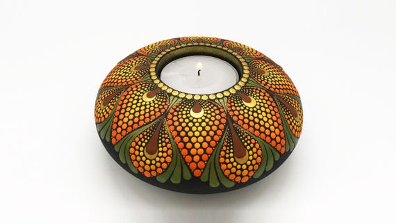 Sunflower Mandala Tealight Candle Holder | Gift | Hand Painted | Tea Light CandleHolder | Mandala Stone | Free Shipping | Christmas Gift
