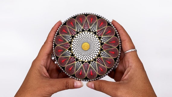 Large Mandala Stone | Mandala Dot Art | Dot Painted Rock | Home Decor Art | Dot Mandala Art | Bohemian Deco Art Stone | Christmas Gift