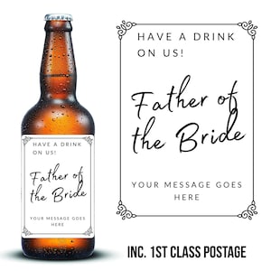 Beer bottle label sticker for Father of the Bride gift personalised, Wedding thank you gift for dad or stepdad for the big day