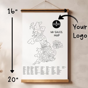UK Postcode Sales Map Canvas Tracker | Business Sales Tracker UK | Small Business Gift | UK Wall Map | Growth Tracker Poster