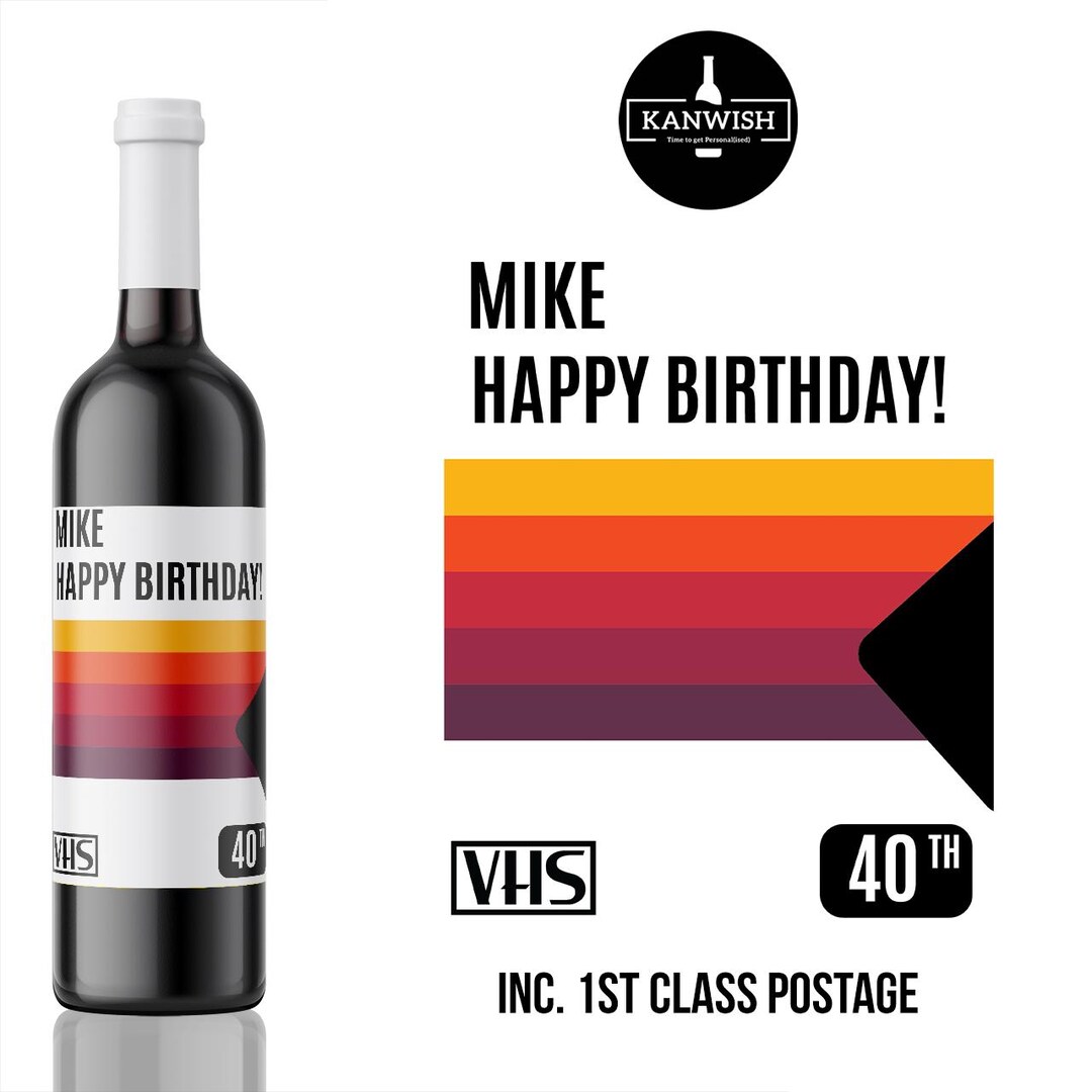 Custom Retro VHS Birthday Wine Label Only – 40th Birthday Cassette ...