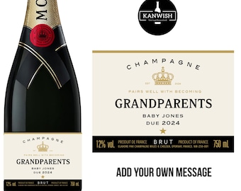 Personalised grandparents Champagne Bottle Label sticker, new baby gift, baby announcement bottle gift,  becoming grandparents gift, nan