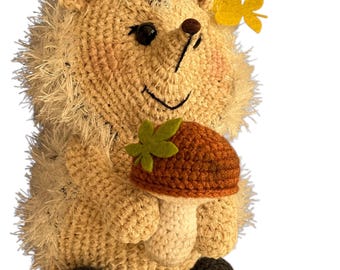 Handmade Crochet Hedgehog Plush, Mushroom Forest Decor