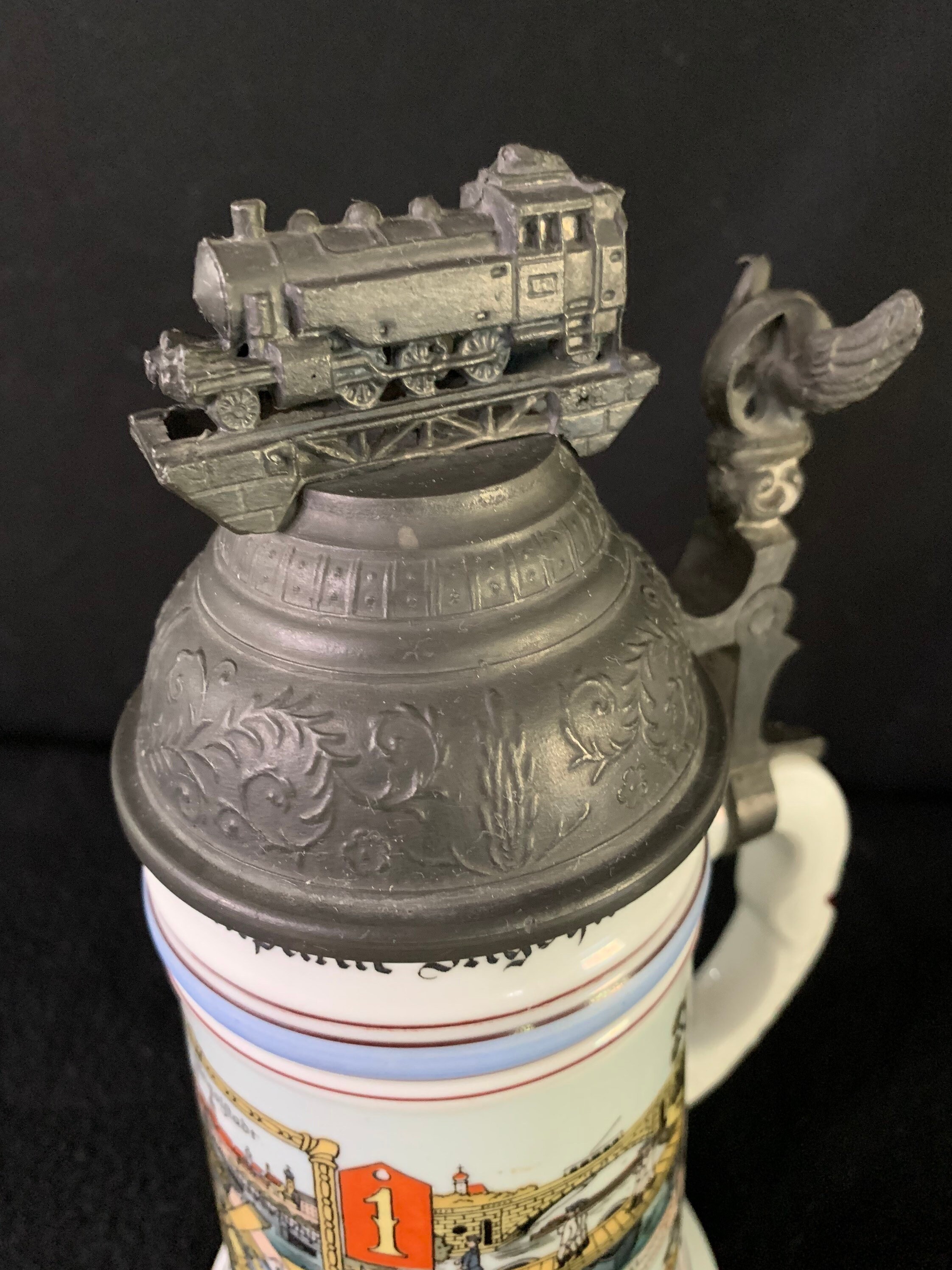 German Regimental Beer Stein with Lithophane Train on Lid Etsy