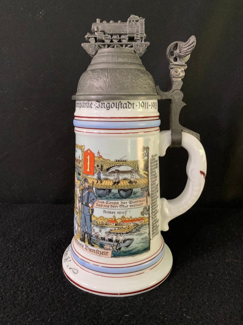 German Regimental Beer Stein with Lithophane Train on Lid Etsy