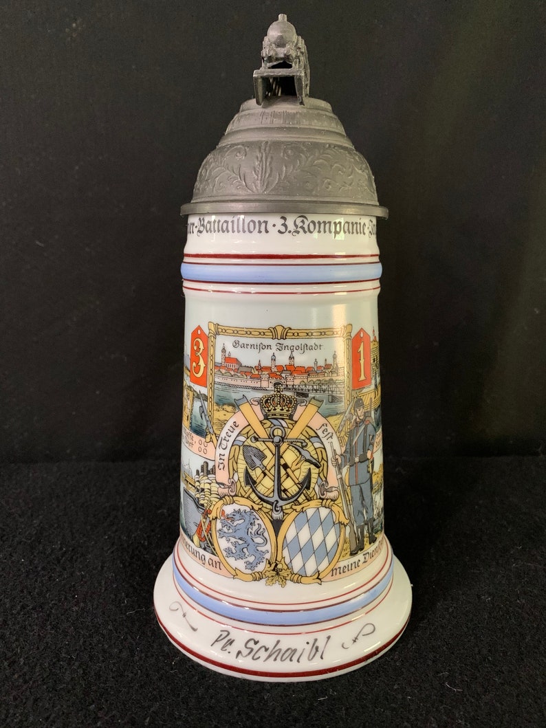 German Regimental Beer Stein with Lithophane Train on Lid Etsy