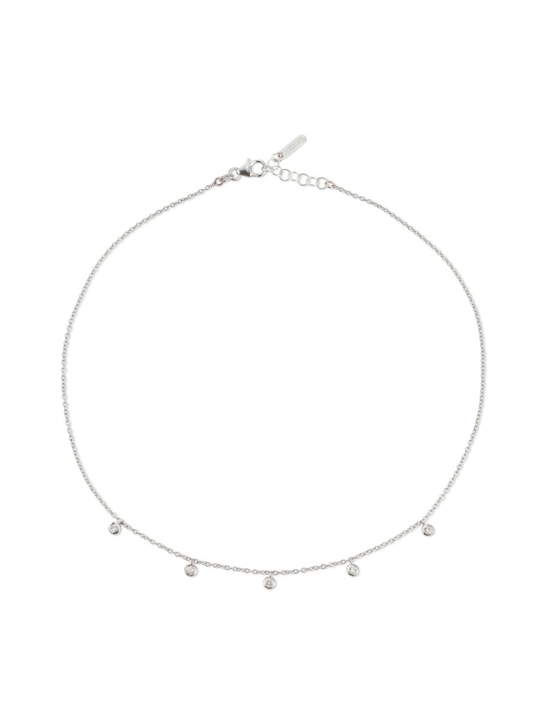 Classic 5 Diamonds Necklace, Diamond Drop Necklace, 14k Solid Go Classic 5 Diamonds Necklace, Diamond Drop Necklace, 14k Solid Go