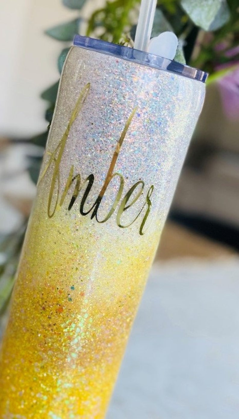 Glitter Mug Yellow Glitter Tumbler Personalized Sparkle Tumbler Custom Ombre/' Glitter Tumbler