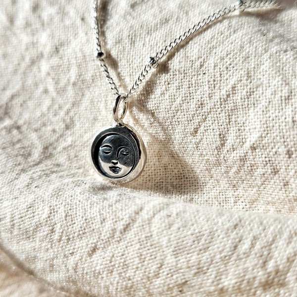 Full Moon Face Necklace | Eco Sterling Silver | Recycled | Dainty Jewellery