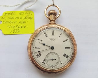 Reloj de bolsillo Waltham chapado en oro de 16 quilates, tamaño grande, 1888