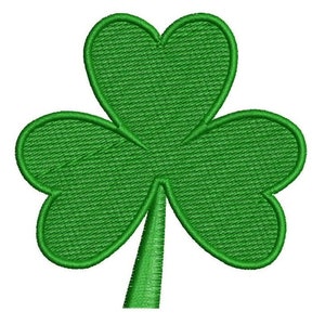 May include: A green shamrock with three leaves and a stem.