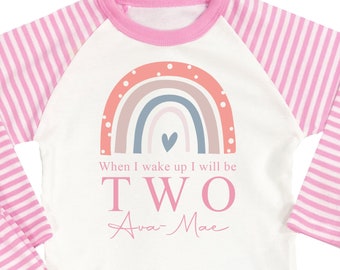 Pijamas personalizados de cumpleaños para niñas / Pijamas "Cuando me despierto" / Pijamas de cumpleaños / Pijamas de primer cumpleaños