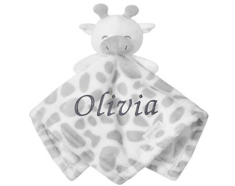 Personalised Baby Giraffe Comforter | Embroidered Baby Animal Zoo Comfort Blanket