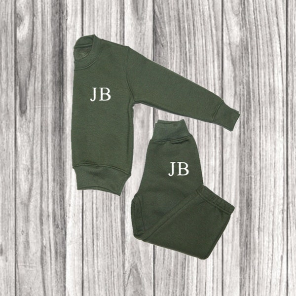 Personalised Khaki Green Boys Girls Tracksuit | Baby Green Tracksuit Loungewear | Childrens Tracksuit Sweatshirt Bottoms