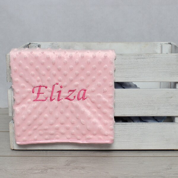Personalised Baby Girl Spots Pink Blanket | Embroidered Baby Bobble Blanket