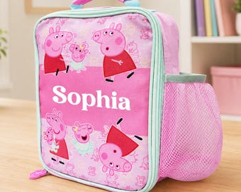 Bolsa de almuerzo infantil de Peppa Pig / Fiambrera personalizada / Bolsa de almuerzo escolar para niñas / Vuelta al cole para niños