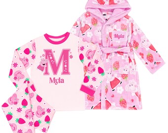 Pijama y bata personalizados de Peppa Pig / Conjunto de pijama y bata de baño polar de Peppa Pig para niñas