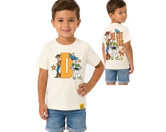 Toy Story Kids T Shirt | Personalised Initial Buzz Woody Disney Cotton Short Sleeve Top