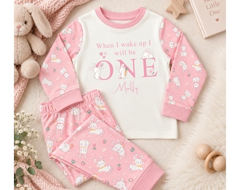Personalised Birthday Pyjamas | When I Wake Up Bunny Rabbit Pyjamas | Girls Birthday PJs | 1st Birthday Animal Pyjamas