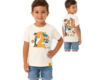 Toy Story Kids Birthday T Shirt | Personalised Age Number Buzz Woody Disney Cotton Short Sleeve Top