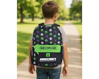 Personalised Minecraft Boys Backpack | Gaming Gamer School Bag Rucksack Name