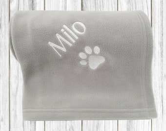 Personalised Dog Blanket | Personalised Grey Pet Blanket | White Embroidered Name | Personalised Puppy Bed Blanket