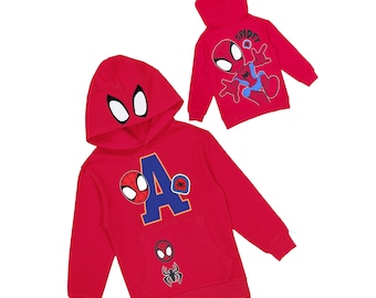 Sudadera con capucha personalizada de Spiderman para niños con nombre y inicial de Marvel
