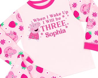 Peppa Pig Personalised Girls Birthday Pyjamas | When I Wake Up Age Girls PJs Gift