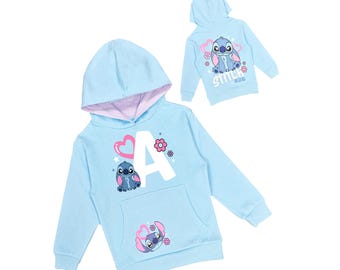 Sudadera con capucha de Lilo & Stitch para niñas / Sudadera con capucha Disney personalizada para niños con inicial de regalo