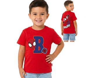 Spidey Boys T Shirt | Personalised Initial Spiderman Cotton Short Sleeve Top Toddler