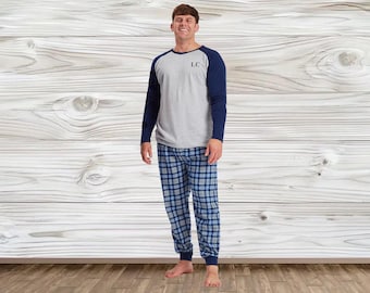 Personalised Mens Woven Pyjamas | Mens Checked Pyjamas Set | Mens Long Sleeved Pyjamas Initial