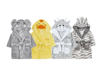 Personalised Animal Baby Dressing Gown 0-6 Months | Embroidered Animal Baby Bath Robe