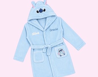 Disney Lilo & Stitch Girls Dressing Gown Personalised Name Hooded Kids Bathrobe Robe