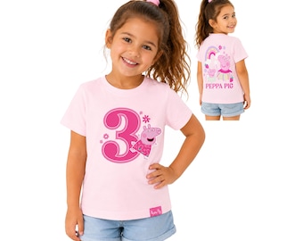 Peppa Pig Girls T Shirt | Personalised Number Age Birthday Cotton Short Sleeve Top Toddler