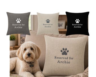 Funda de cojín personalizada para perro con nombre de mascota. Funda de cojín cuadrada de 45 cm. Interior opcional.