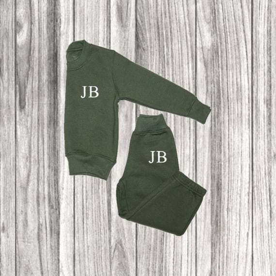 Personalised Khaki Green Boys Girls Tracksuit Baby Green Tracksuit Loungewear Childrens Tracksuit Sweatshirt Bottoms Etsy