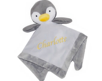 Personalised Baby Penguin Comforter | Embroidered Baby Comfort Blanket