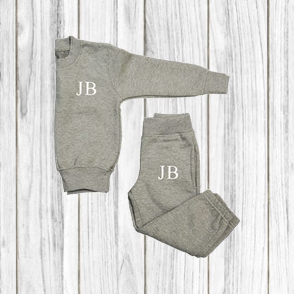 Personalised Boys Girls Grey Tracksuit | Baby Tracksuit Loungewear Gift | Embroidered Initials