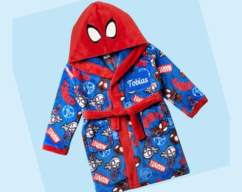 Marvel Spidey Boys Dressing Gown | Personalised Spiderman Kids Bathrobe Robe