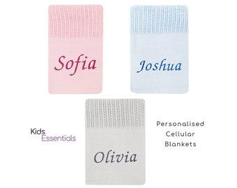 Personalised Baby Cellular Cotton Blanket | Baby Embroidered Swaddle Name Blanket | Home from Hospital