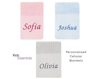 Personalised Baby Cellular Blanket | Baby Embroidered Swaddle Name Blanket | Home from Hospital