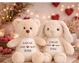 Oso de peluche personalizado con nombre, conejito, regalo para novio, novia, pareja, San Valentín, boda o aniversario.