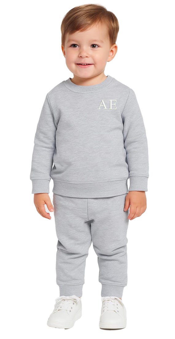 Personalised Boys Girls Grey Tracksuit Baby Sweatshirt Joggers